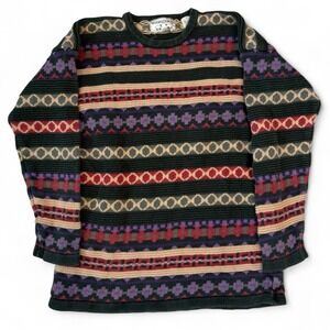 Vintage Woods & Gray 3D Knit Striped Geometric Sweatshirt Adult Medium 90s VTG